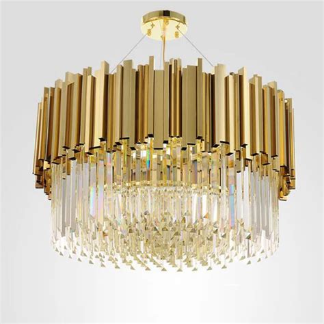Luxury Modern Crystal Chandelier Round Led Light Gold Shiny Crystal
