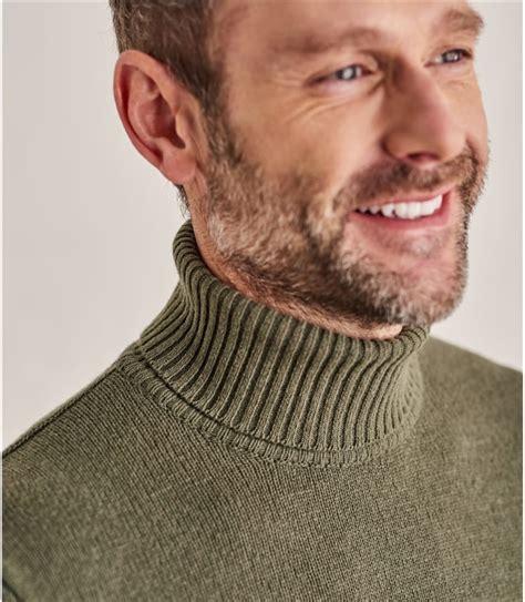 Sage Leaf Mens Lambswool Polo Neck Jumper Woolovers Uk