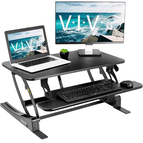 Vivo Light Wood Height Adjustable 36 Inch Stand Up Desk Converter