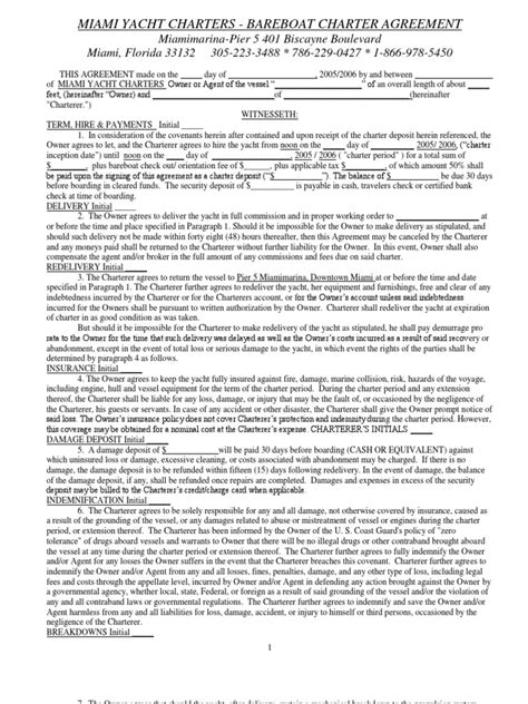 Bareboat Charter Agreement Template Hq Printable Documents