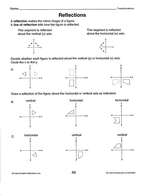 Geometry Reflection Worksheets