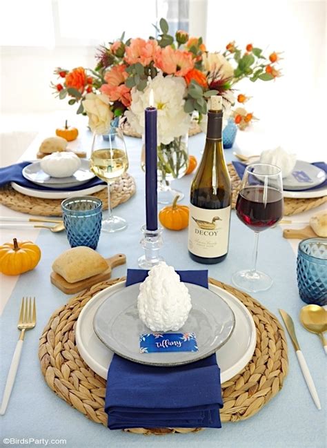 A Blue And Orange Thanksgiving Table Party Ideas Party Printables Blog