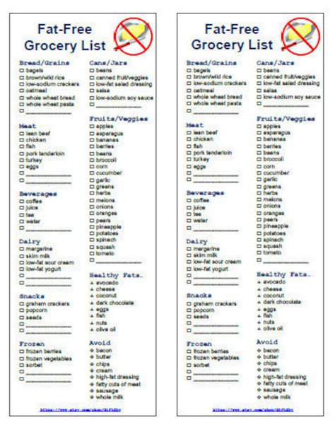 Printable List Of Low Fat Foods