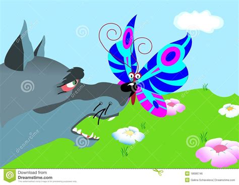 Butterfly Sit On Nose Wolf Stock Vector Illustration Of