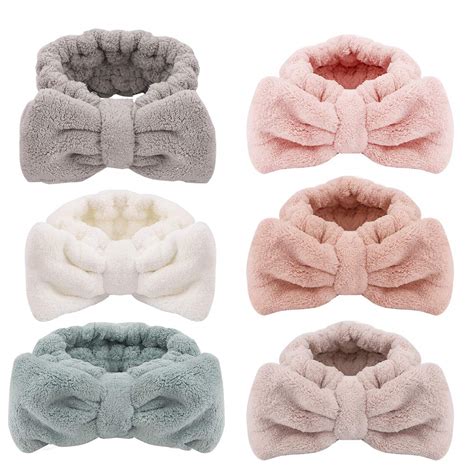 6 Pack Spa Headband For Women Soft Bowknot Hair Bands Fluffy Makeup