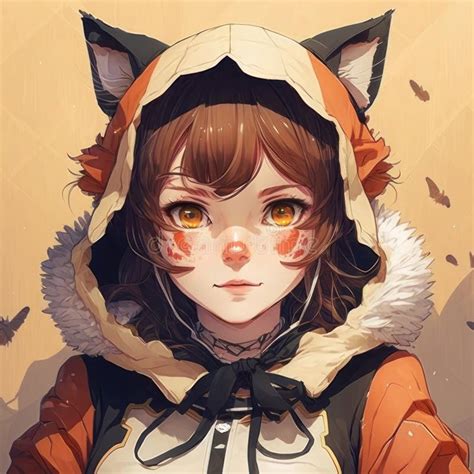 Anime Girl Dressed As A Red Cat Ai Generative Stock Illustration