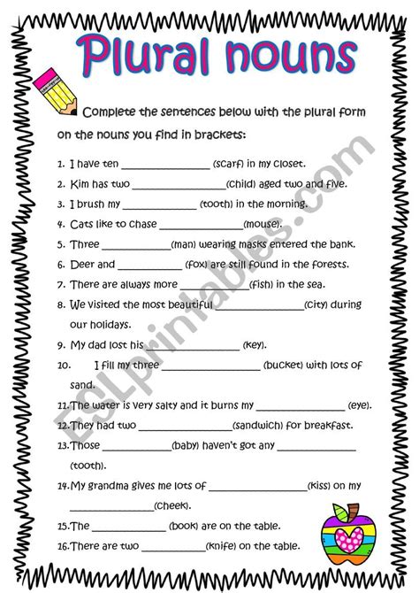 Singular And Plural Nouns Exercises Worksheets Exercise Poster The