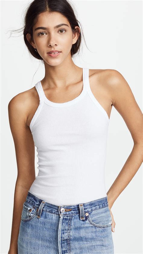 Redone Cotton Ribbed Tank In White Lyst