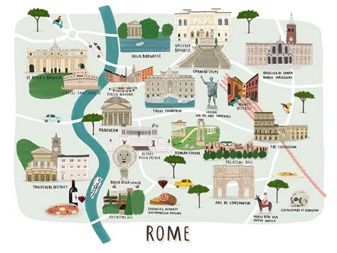 Rome Map Illustrated Print Map Print Illustration Rome Map Etsy