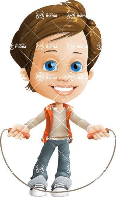 Playful Boy Cartoon Vector Character Aka Richie Skipping Rope