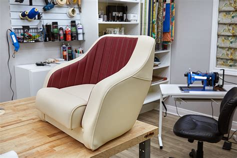Upholstery is the work of providing furniture, especially seats, with padding, springs, webbing, and fabric or leather covers. How to Reupholster a Pontoon Helm Seat - Sailrite