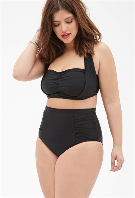 Lyst Forever 21 Plus Size Ruched High Waisted Bikini Bottom In Black