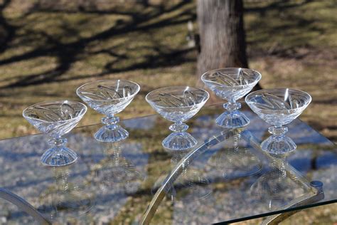 vintage crystal cocktail glasses set of 5 mixologist cocktail glasses ~ unique crystal martini