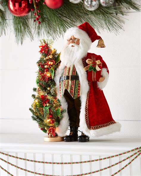 Karen Didion Originals Red Santa With Lighted Tree Christmas