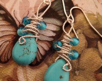 Turquoise Earrings Wire Wrapped Jewelry Handmadedecember