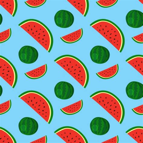 Cartoon Fresh Watermelon Fruits In Flat Style Seamless Pattern Food