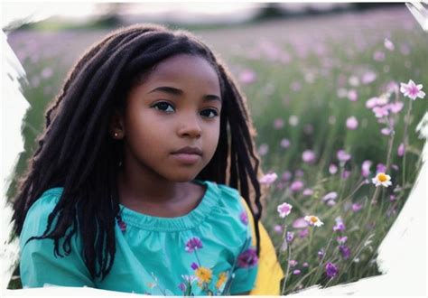 a black girl sitting in a flowery meadow openart