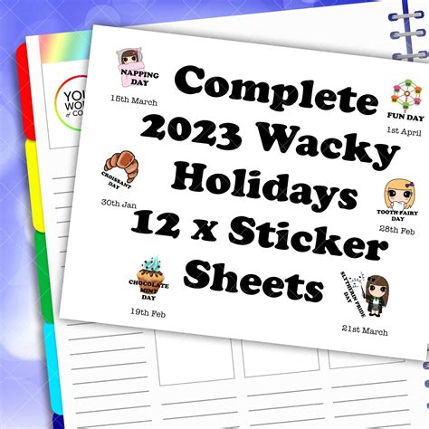 2023 Complete Set Of Wacky Holidays Planner Stickers