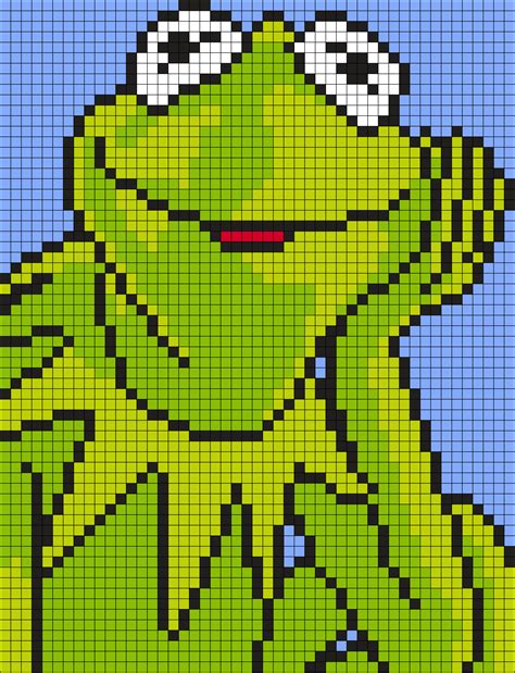 Kermit The Frog From The Muppets Square Grid Pattern Cross Stitch