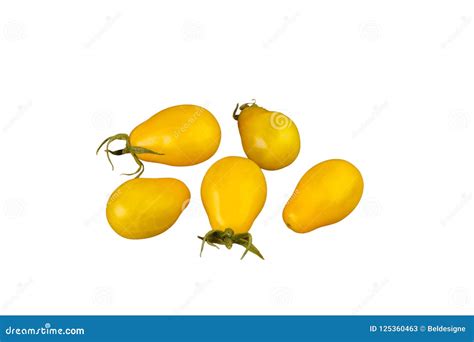 Yellow Pear Shaped Tomatoes Vegetables Isolated On White Background