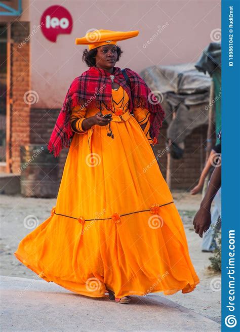 Opuwo Namibia Jul 06 2019 Herero Woman In Traditional Clothes In