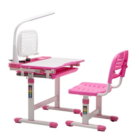 Adjustable children multifunctional study drawing desk chair set blue hw61307bl by cw. Pink Adjustable Children's Study Desk Chair Set Child Kids ...