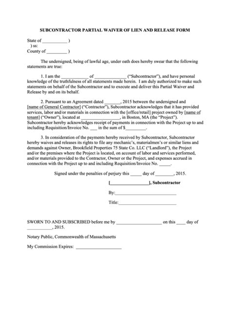 Subcontractor Lien Waiver Form Pdf Fill Out And Sign Printable Pdf