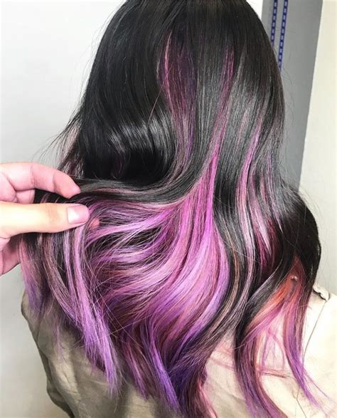 Pink Purple Pastel Peekaboo Highlights Peekaboo Hair Dark Hair With