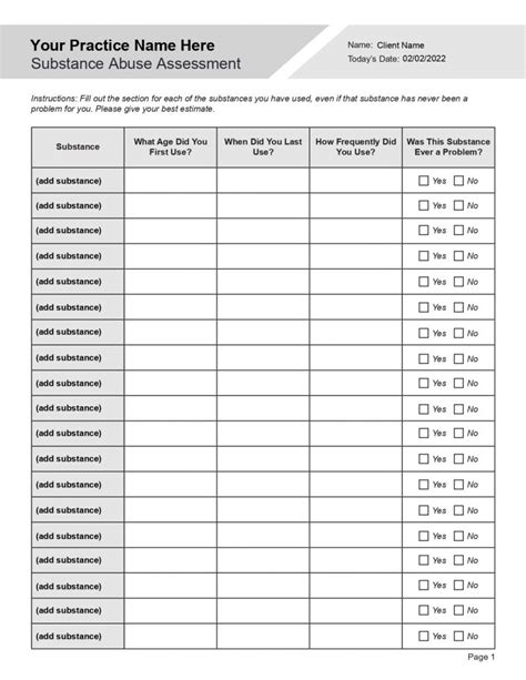 Substance Abuse Assessment Editable Fillable Printable Pdf Template