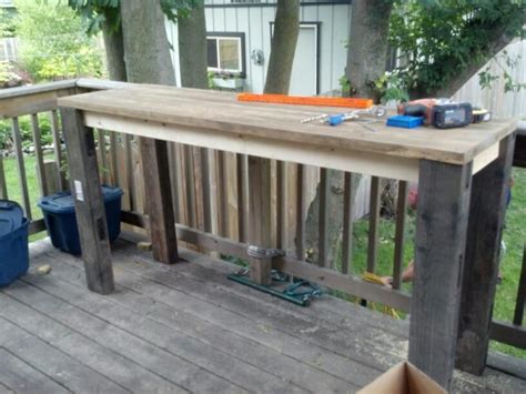 Pipe table bar height easy to make pipe table with wood top with left over wood boards or rejected 2x4s from the home improvement store. Building my pub height table for the back deck. love....LOVE....LOVING my Kreg Jig Kit ...