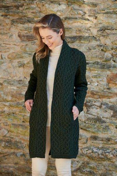 ladies celtic braid aran cable knit coat the irish celtic craft shop