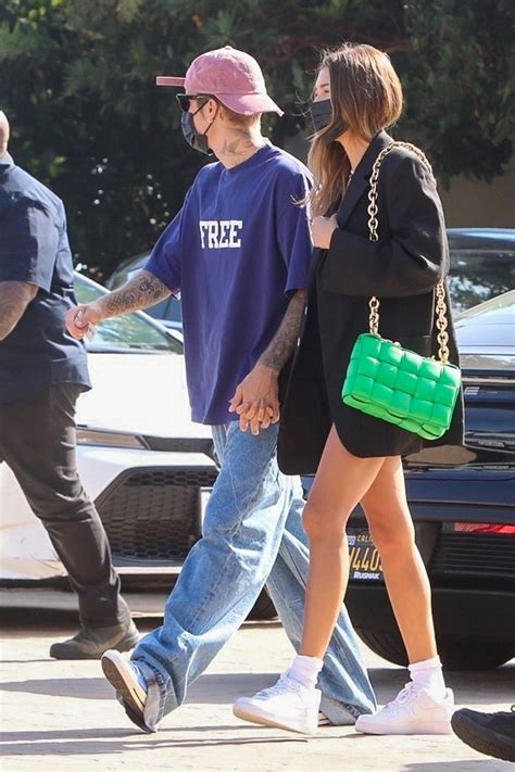 hailey bieber and justin bieber hold hands as they step out for dinner in malibu california