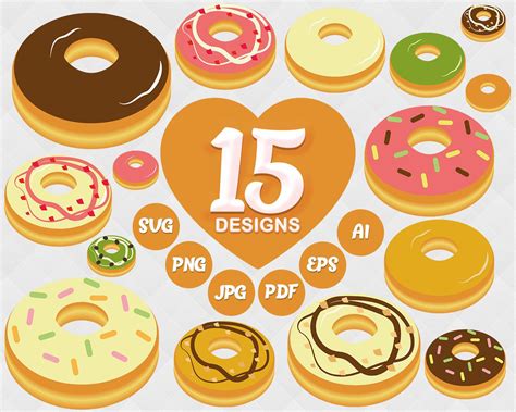 15 DONUTS clipart, donuts vector clip art, donuts print, donuts image ...