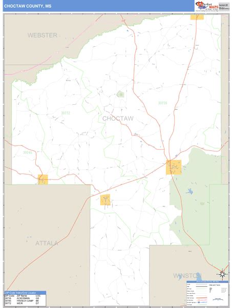 Choctaw County Mississippi Zip Code Wall Map
