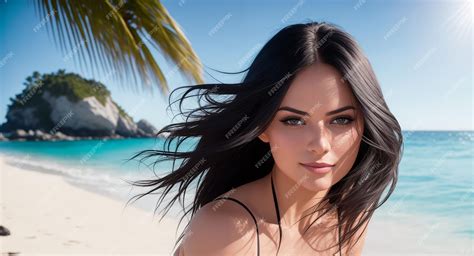 premium ai image portrait of a beautiful woman in a bikini on the ocean against the backdrop