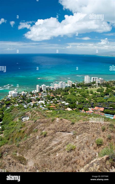 Aerial View Of Honolulu And Waikiki Beach From Diamond Head Stock Photo