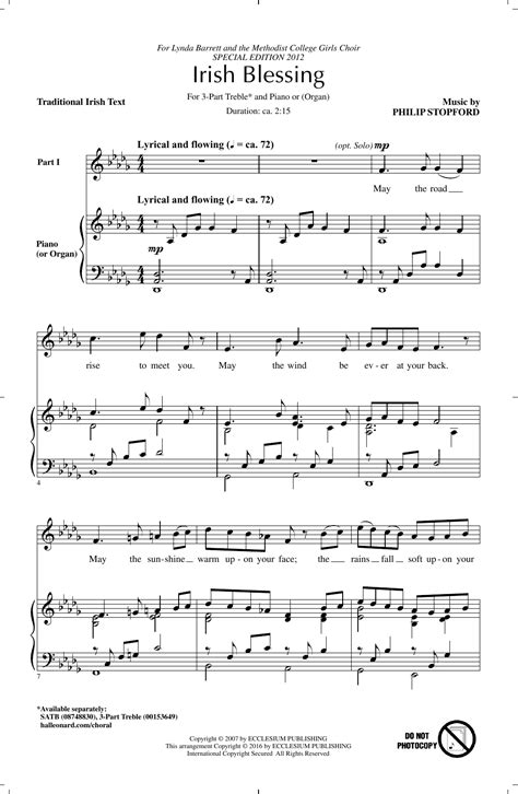 Irish Blessing Sheet Music By Philip Stopford 3 Part Treble 162728