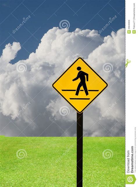 Crosswalk Sign With A Man Walking On Yellow Stock Photo Image Of