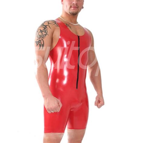 Suitop Super Quality Mens Males Rubber Latex Sleeveless Catsuit With