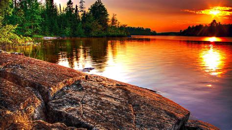 Lake Woods Beauty Sunset Peaceful Sun Beautiful Splendor Sunrays Trees