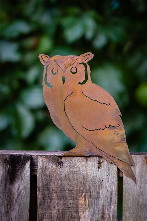 Metal Screech Owl Garden Art Owl Silhouette Rusted Metal Yard Art