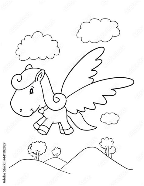 Cute Pegasus Coloring Book Page Vector Illustration Art Stock Vector