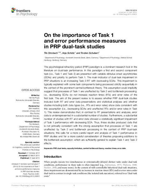 Pdf On The Importance Of Task 1 And Error Performance Measures In Prp