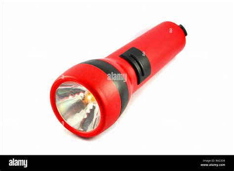 Flashlight Isolated With Orange Lights Red Torch Light On White