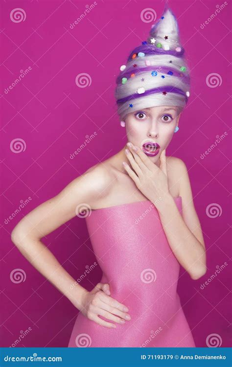 Beautiful Skinny Woman In Creative Candy Sweet Style Outfit Can Stock Image Image Of Style