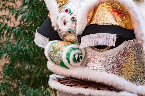 Beautifully Decorated Chinese Lion Face Puppet Prepared For Lion Dance