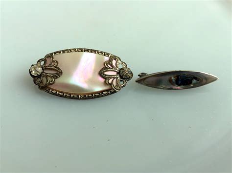 Antique Lot Mother Of Pearl Abalone Shell Pins Rhinestone Etsy