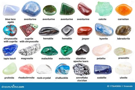 Set Of Various Polished Stones With Names Isolated Stock Photo Image