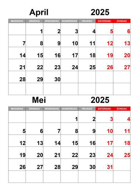 Kalender April Mei 2025