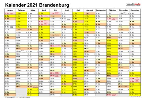 Kalender 2021 Brandenburg Ferien Feiertage Pdf Vorlagen